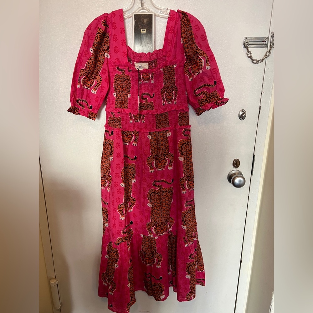 Printfresh Fuchsia and Brown Tiger Midi Dress